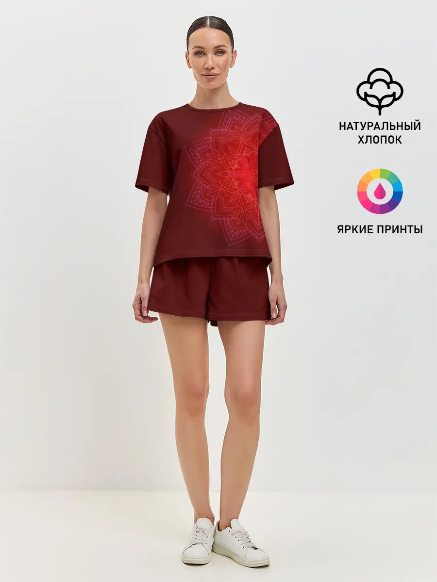 Женская пижама с шортами / Красная мандала