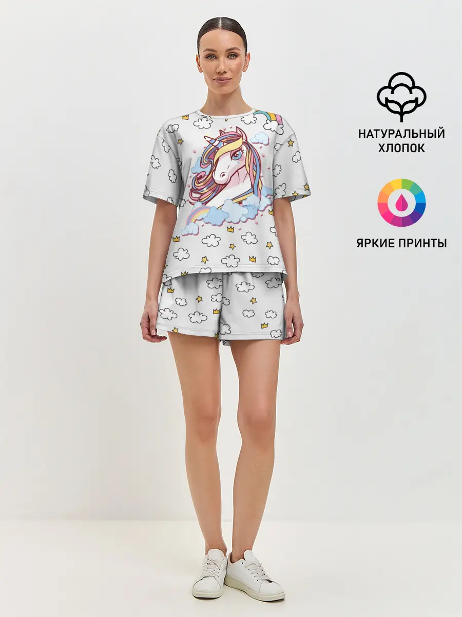 Женская пижама с шортами / Единорог