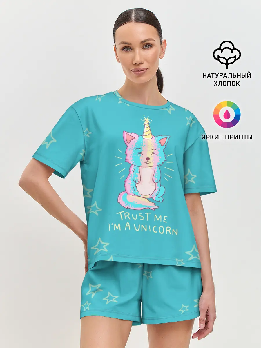 Женская пижама с шортами / единорог