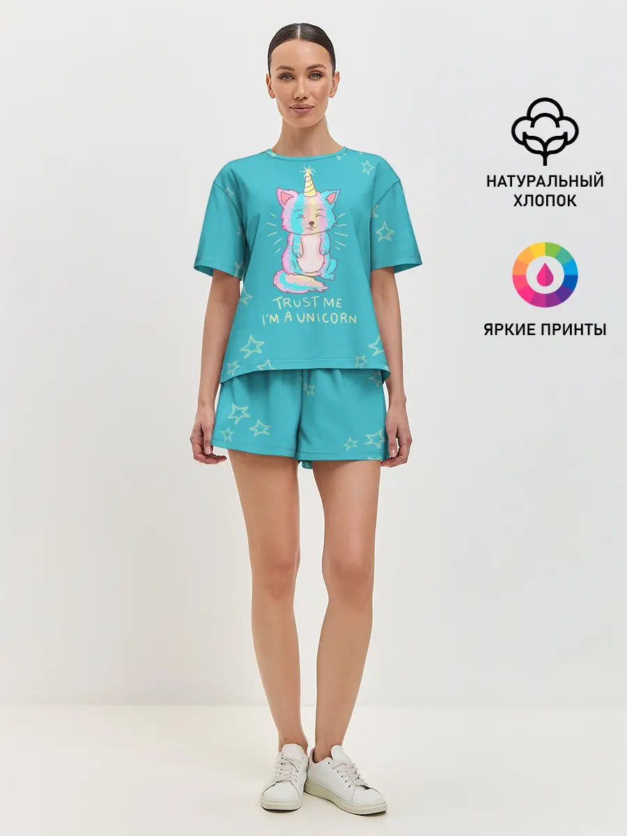 Женская пижама с шортами / единорог