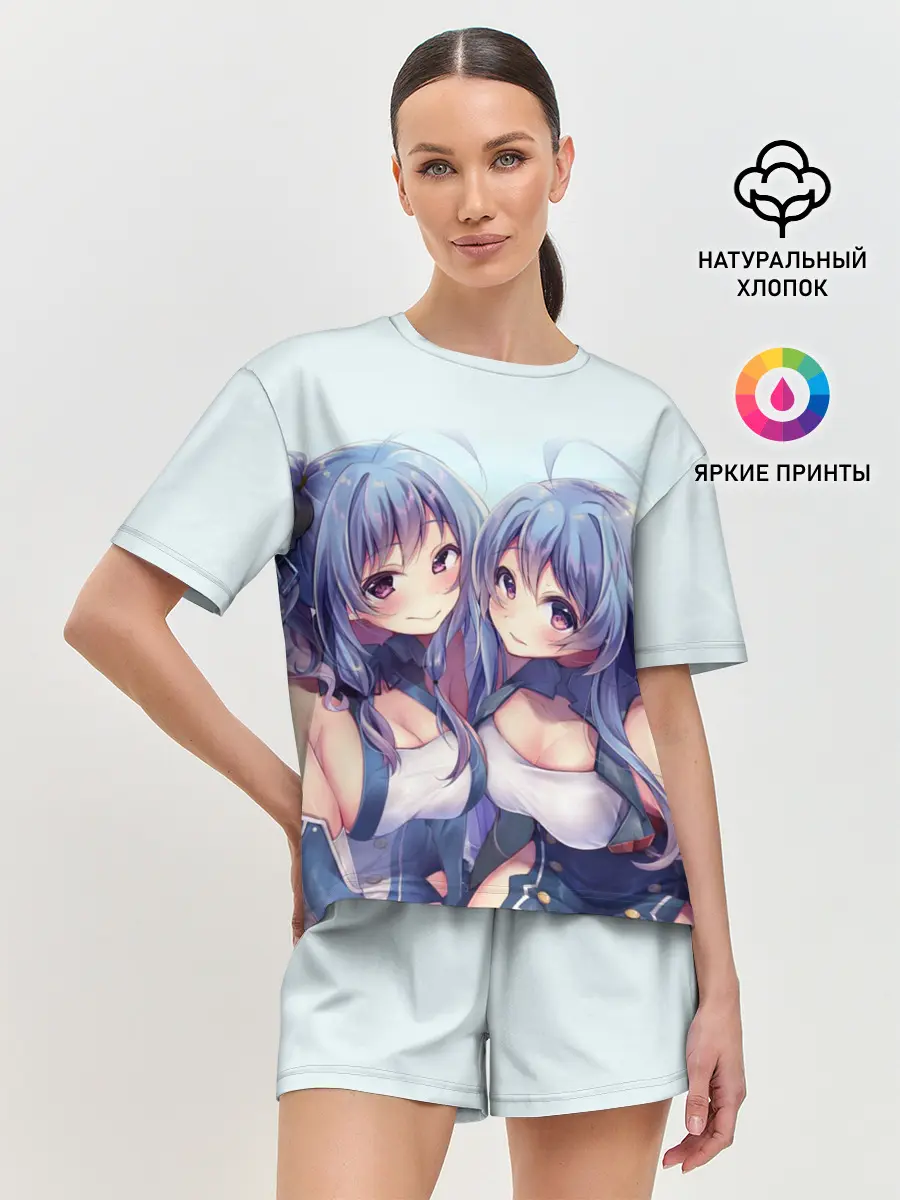 Женская пижама с шортами / Аниме девочки-двойняшки