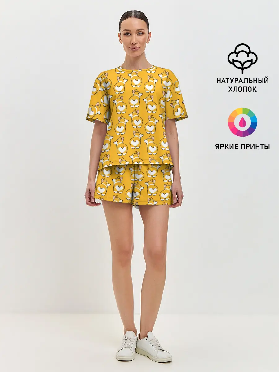 Женская пижама с шортами / Корги Паттерн