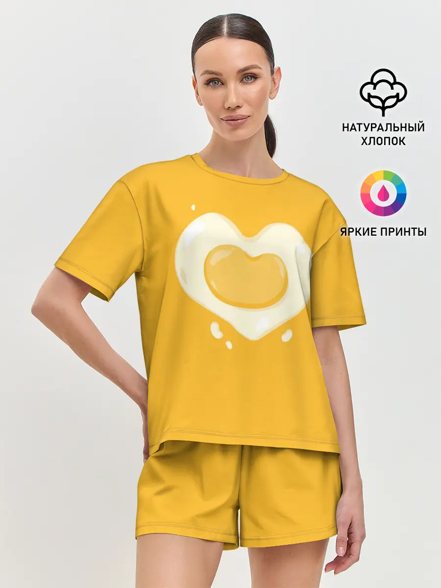 Женская пижама с шортами / Яичница Сердечко