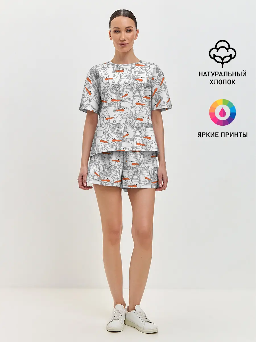 Женская пижама с шортами / Снеговики
