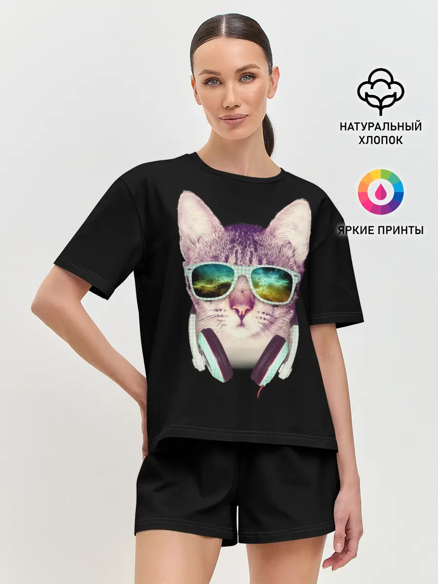 Женская пижама с шортами / Кот в Наушниках