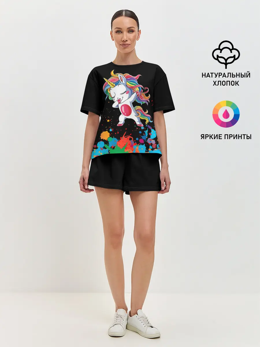 Женская пижама с шортами / Радужный единорог
