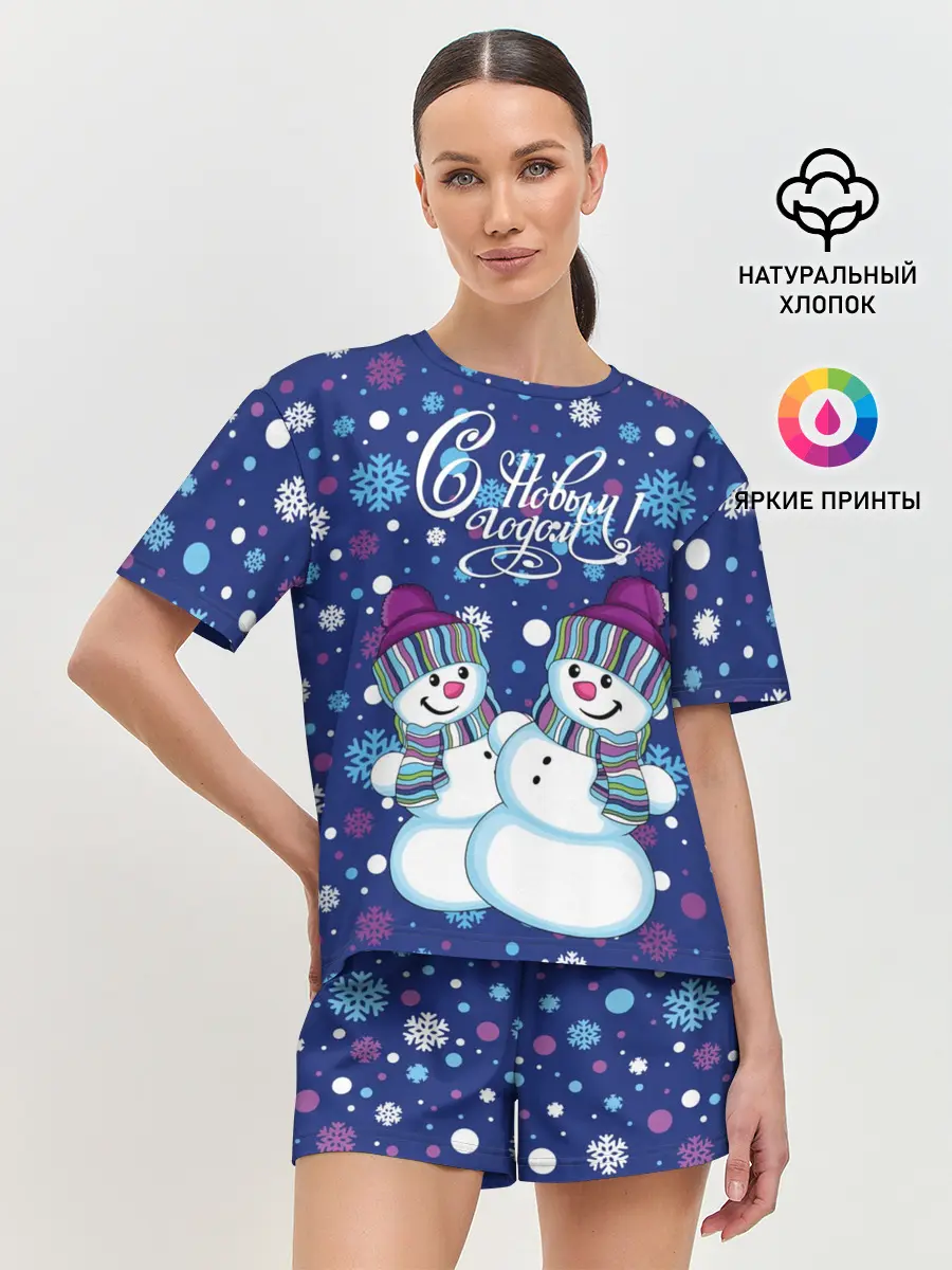 Женская пижама с шортами / Снеговики