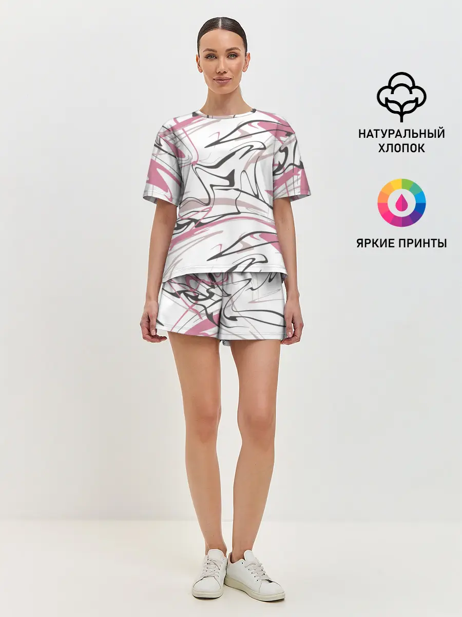 Женская пижама с шортами / Хаотичные линии