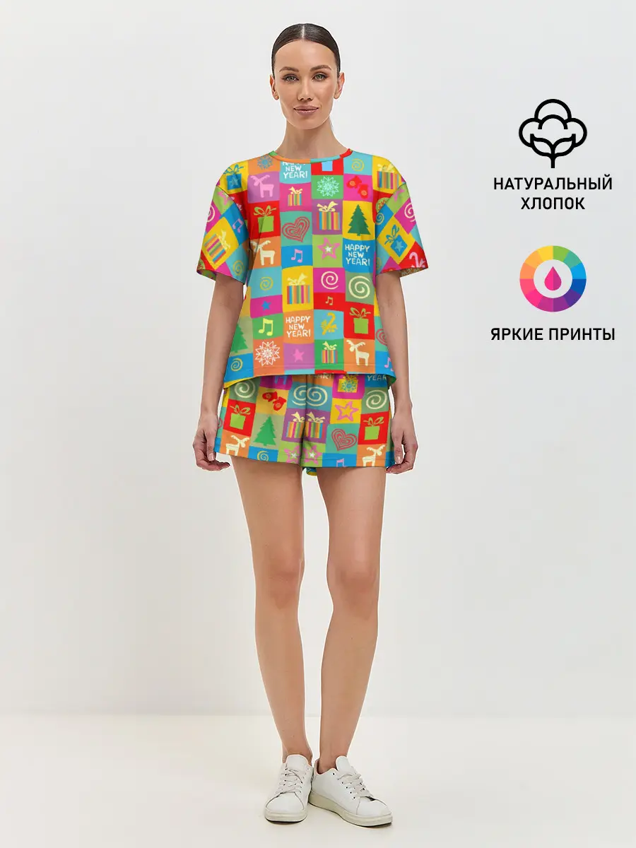 Женская пижама с шортами / Новогодний коллаж