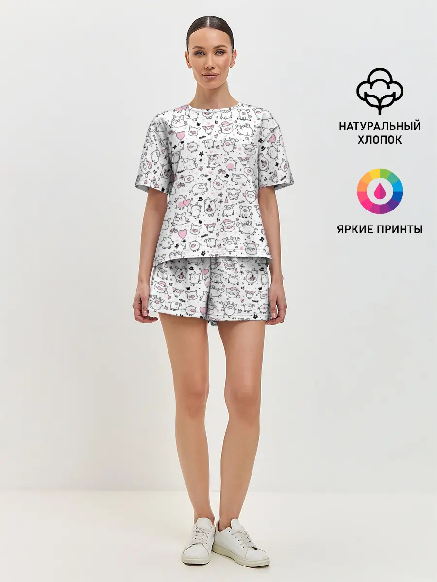 Женская пижама с шортами / Новогодние поросята