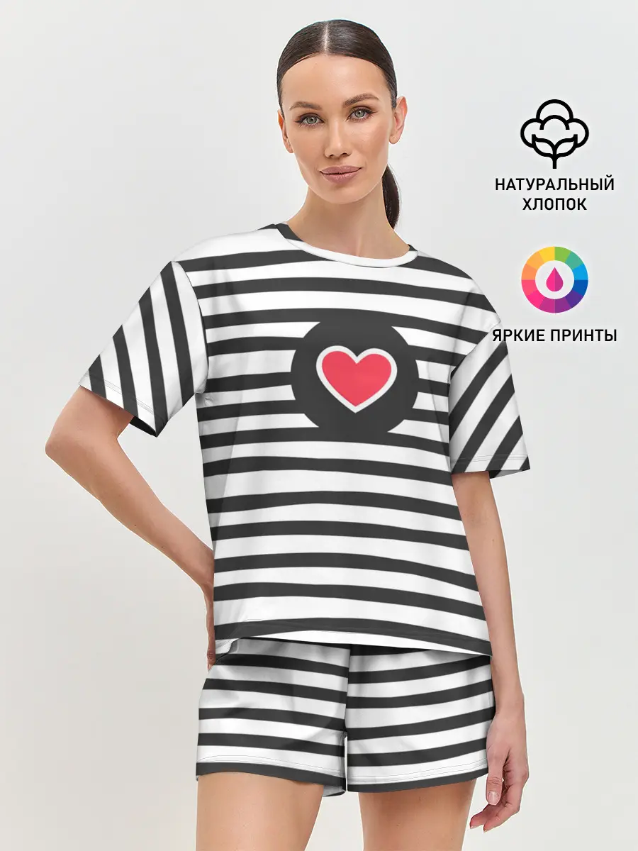 Женская пижама с шортами / Сердце в полоску