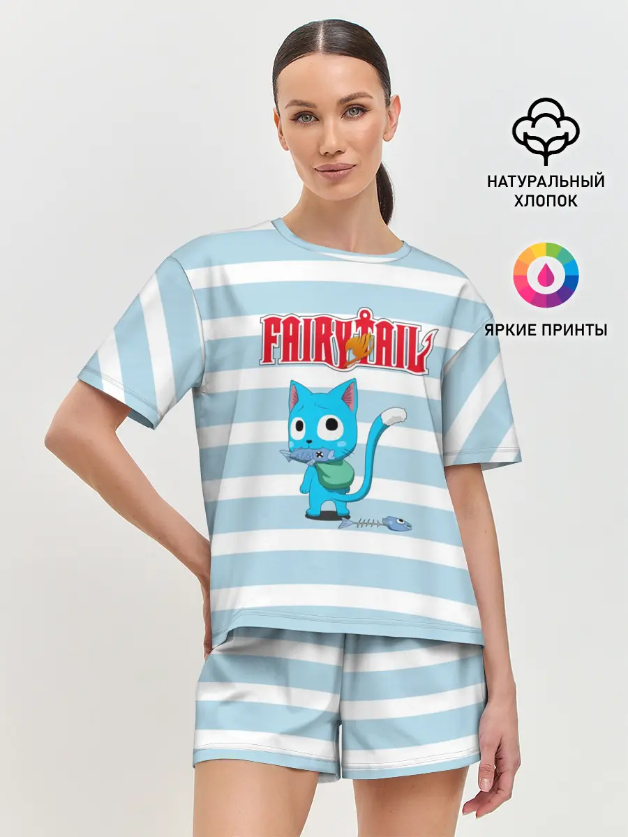 Женская пижама с шортами / Кот на полосочках