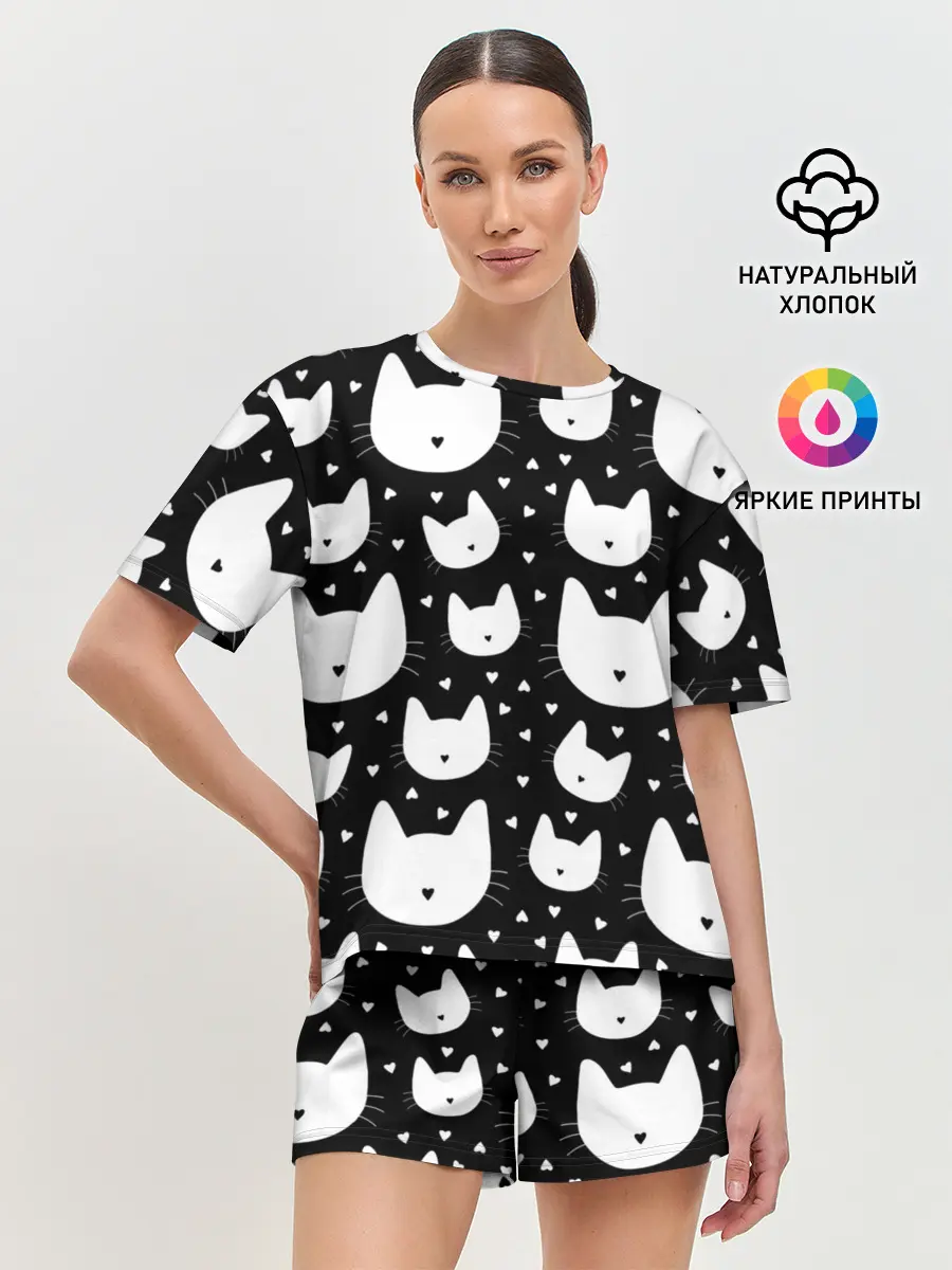 Женская пижама с шортами / Love Cats Pattern