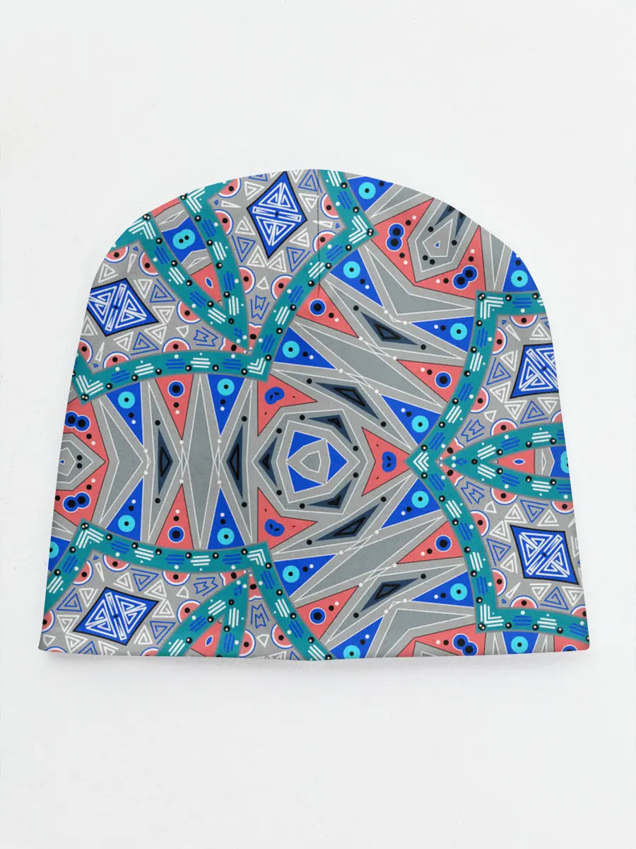 Детская шапка / Серо-синий абстрактный узор