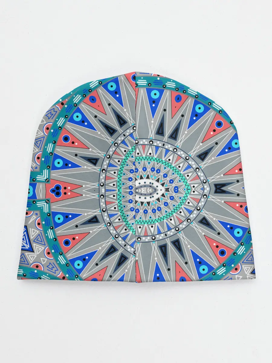 Детская шапка / Серо-синий абстрактный узор