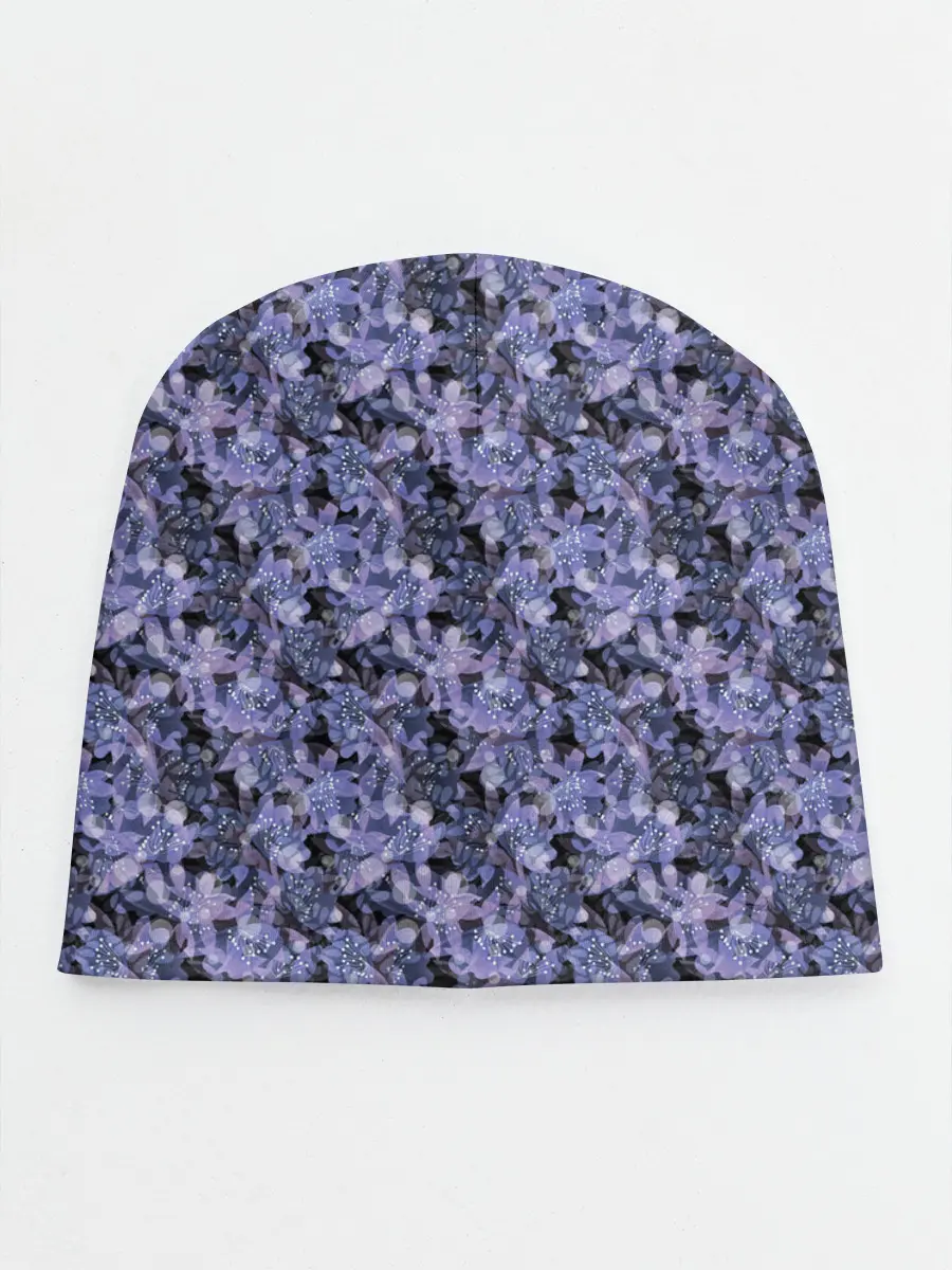 Детская шапка / Сине-фиолетовый цветочный узор