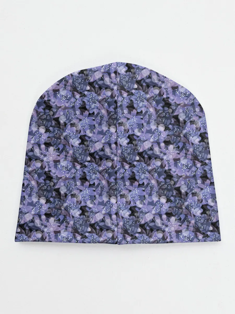 Детская шапка / Сине-фиолетовый цветочный узор