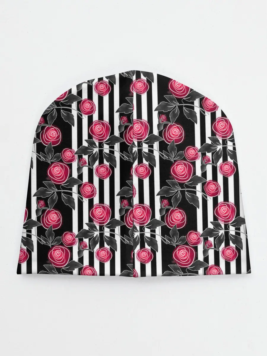 Детская шапка / акварельные розы на полосатом
