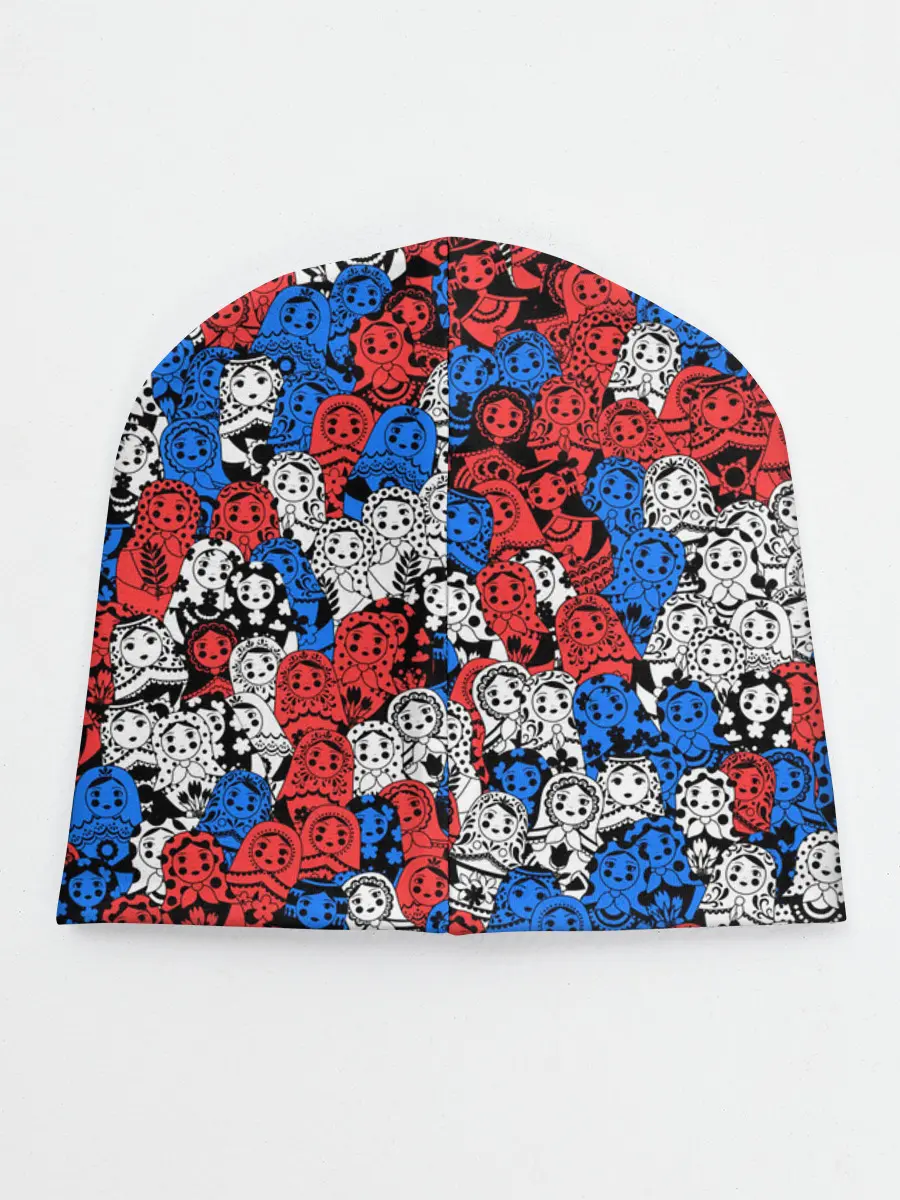 Детская шапка / Бело-сине-красные матрёшки