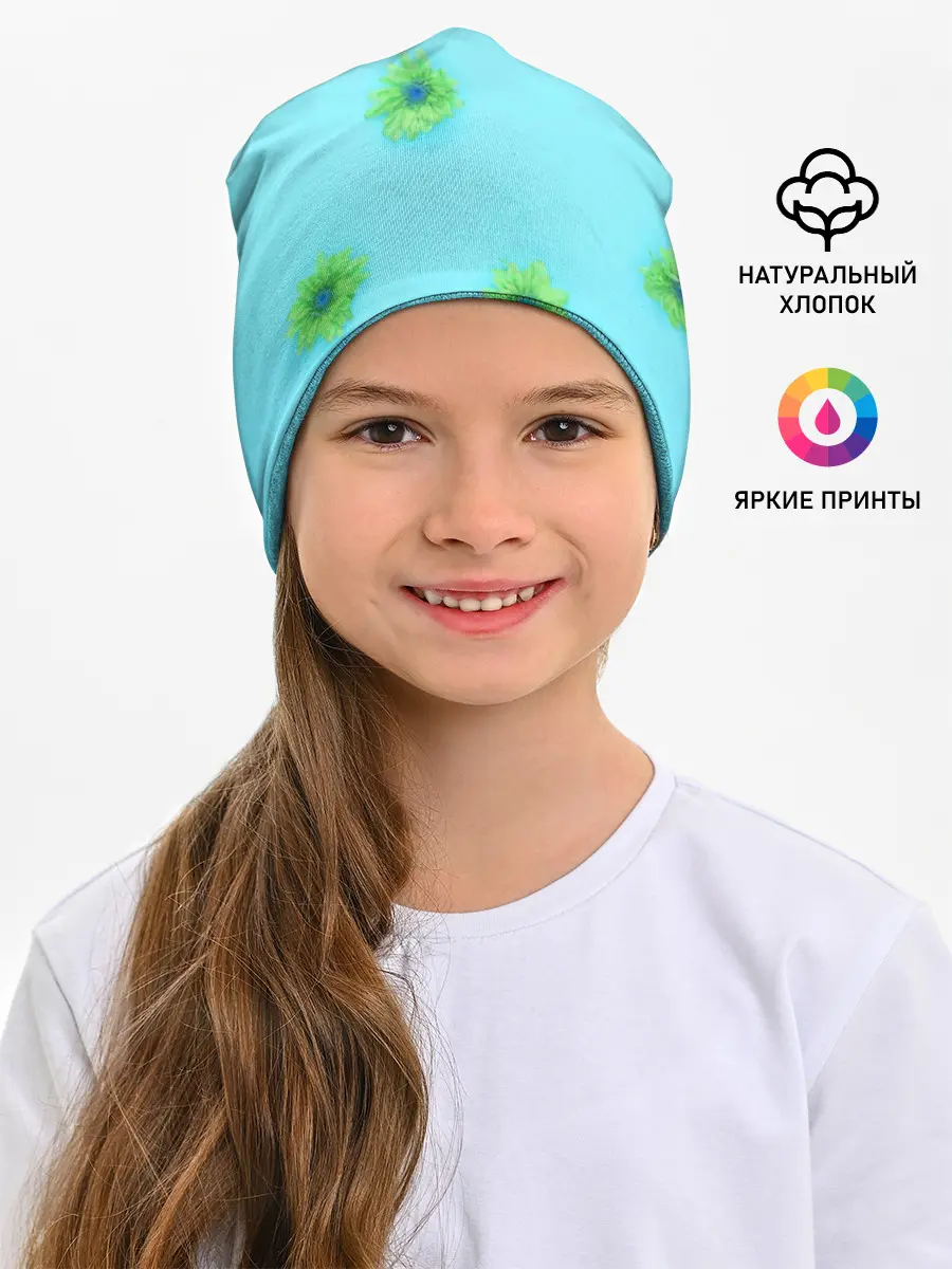 Детская шапка / Зеленые Цветочки