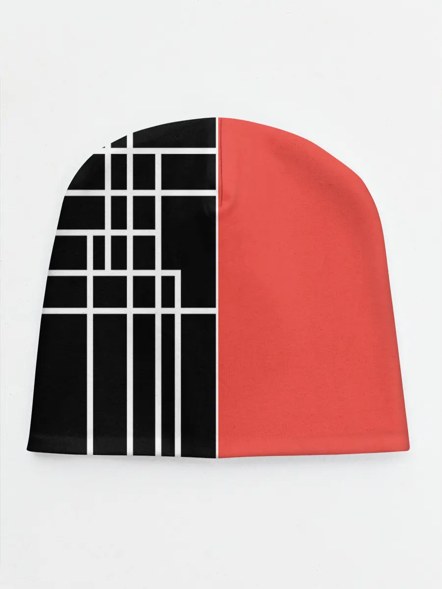 Детская шапка / Черный и коралловый арт деко