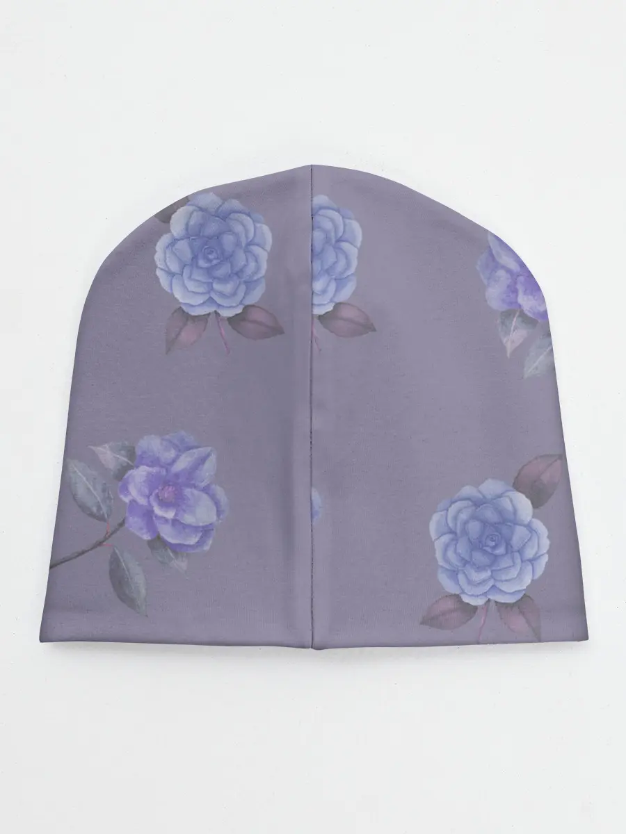 Детская шапка / Голубые камелии на сером