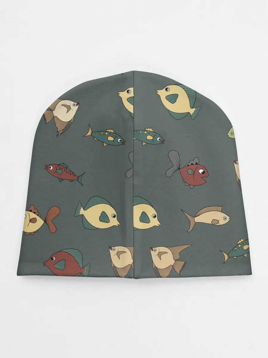 Детская шапка / Морские рыбки на зеленом фоне