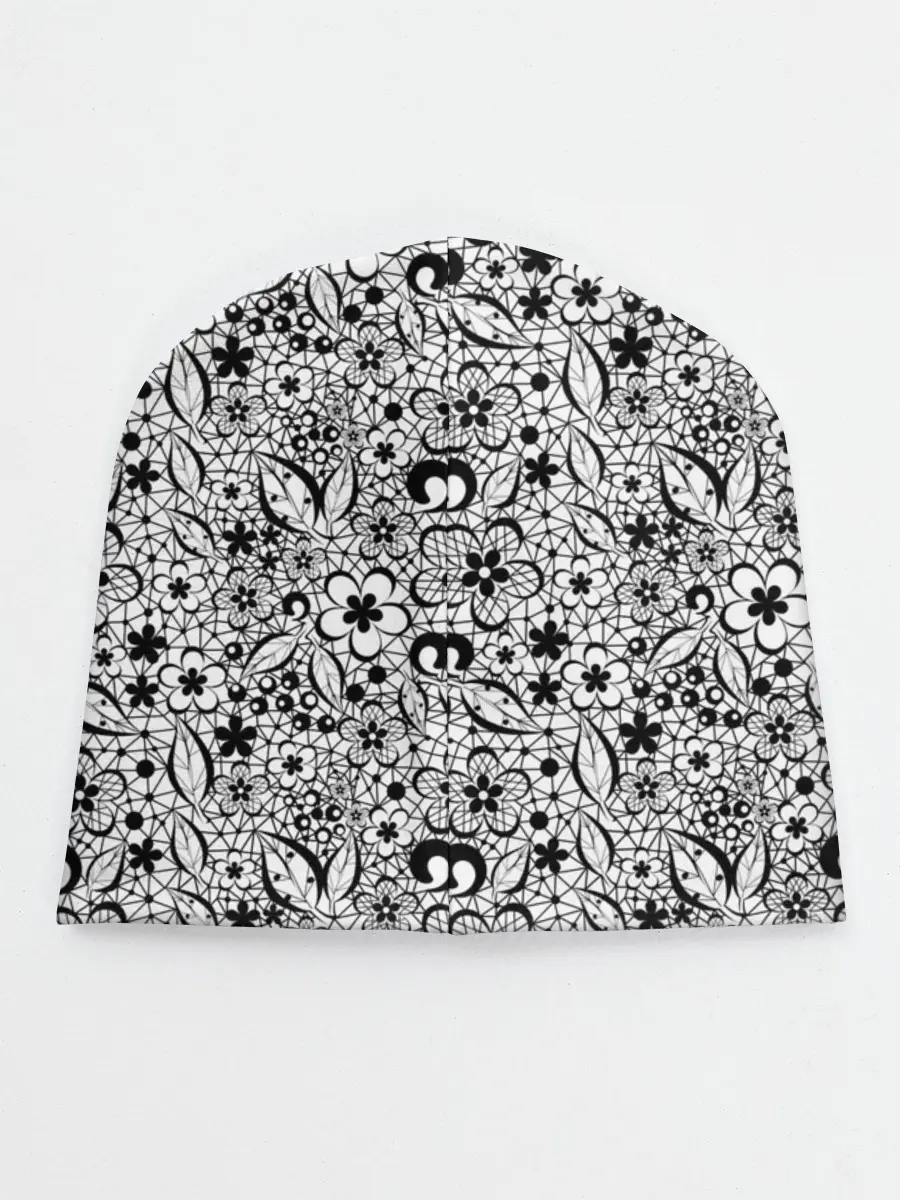Детская шапка / Черное кружево цветочное