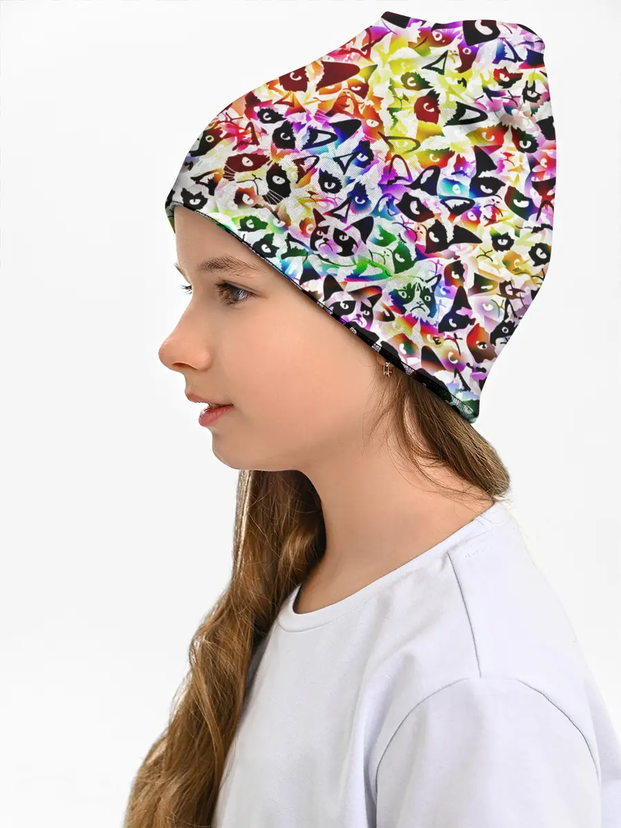 Детская шапка / Веселый узор из грустных котов