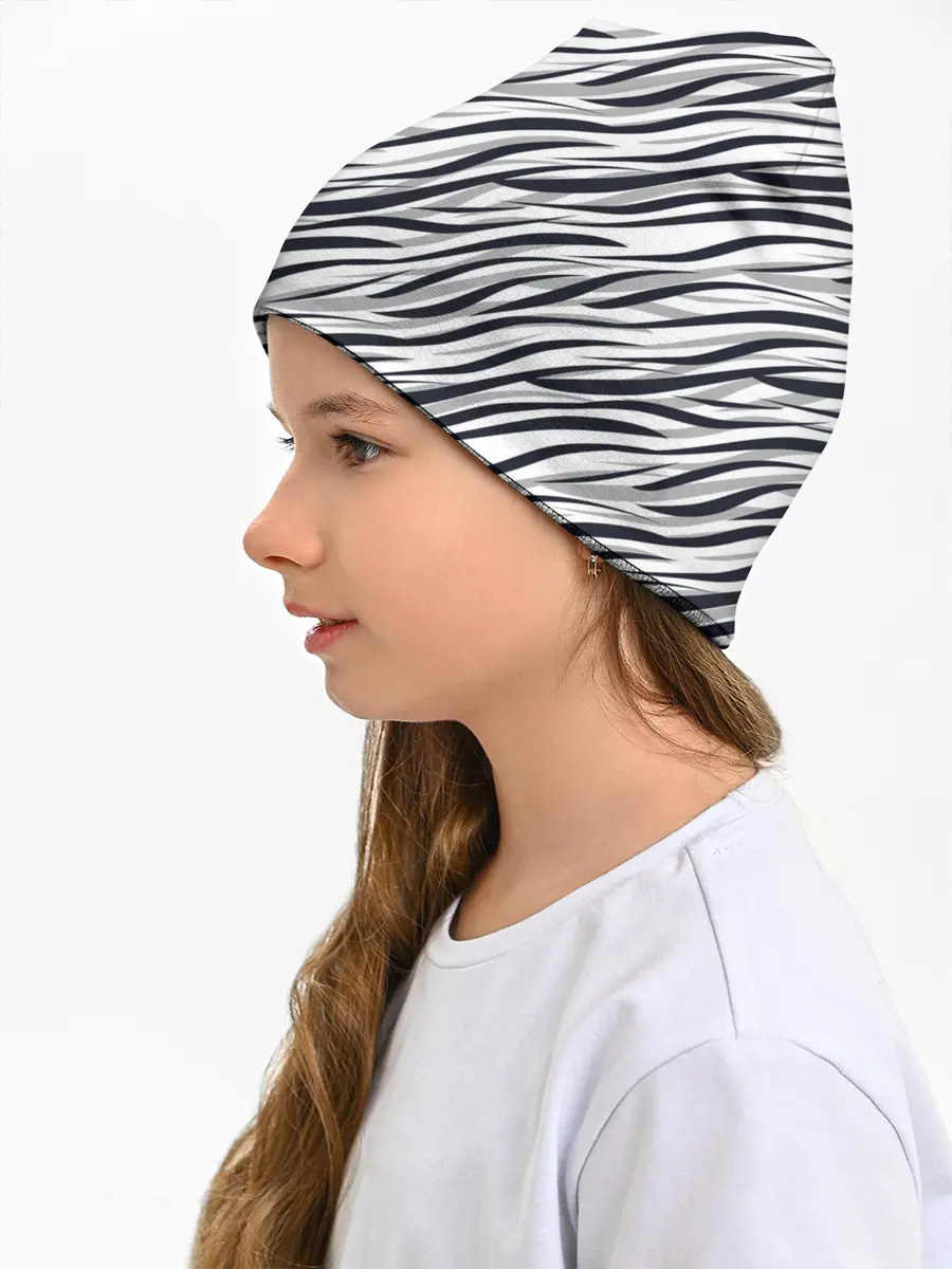 Детская шапка / Черно-белый полосатый тигровый