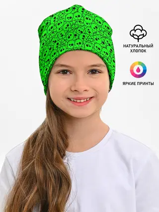 Детская шапка / Черепа на кислотно-зеленом фоне