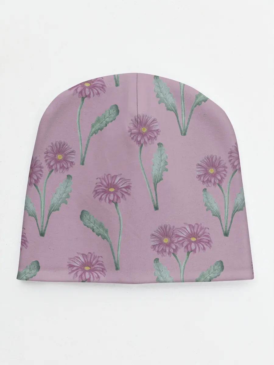 Детская шапка / Розовые герберы на розовом фоне