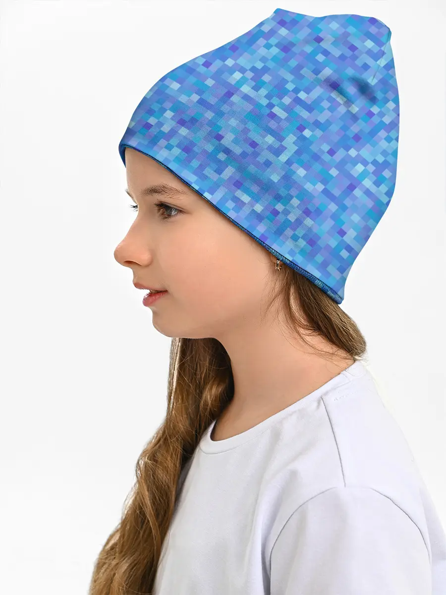 Детская шапка / Голубая пиксель абстракция