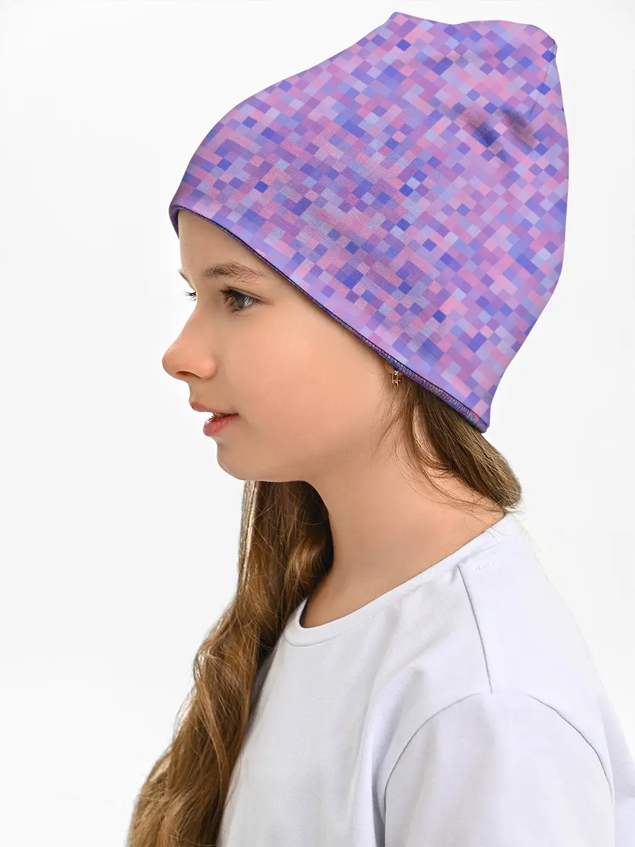Детская шапка / Сиреневая пиксельная абстракция