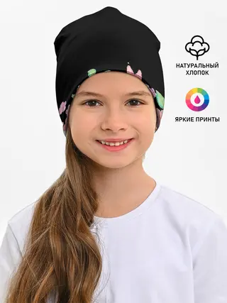 Детская шапка / Рамка из розовых и зеленых листьев