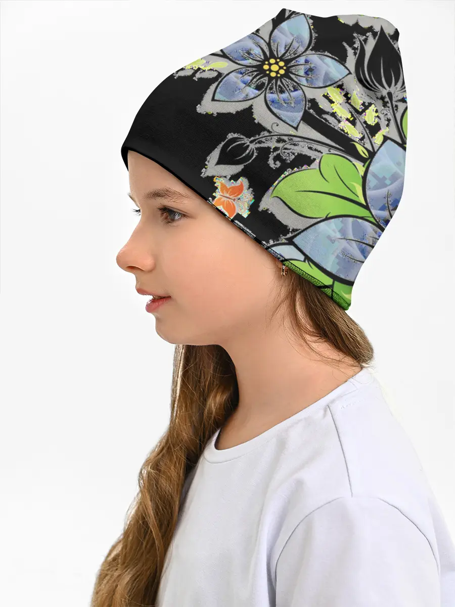 Детская шапка / Цветочная композиция с бабочками