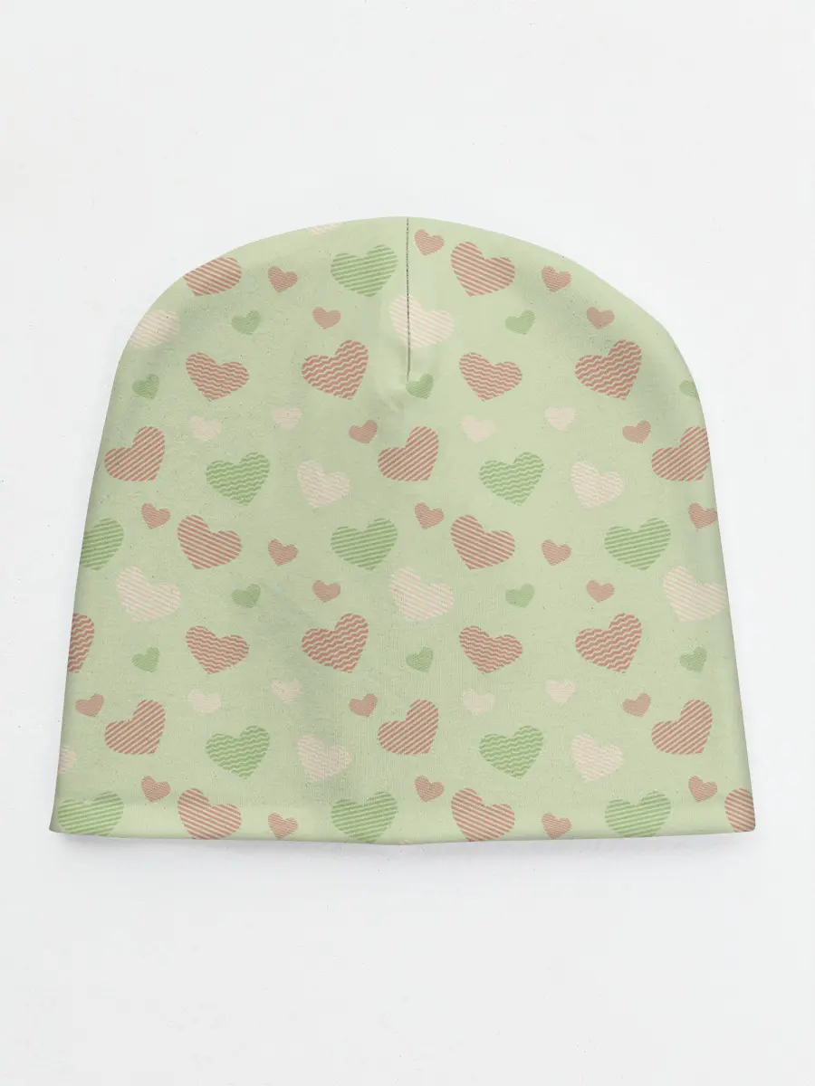 Детская шапка / Сердечки на светло зеленом фоне