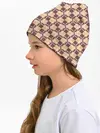 Детская шапка / Коричневые и бежевые квадраты с линями
