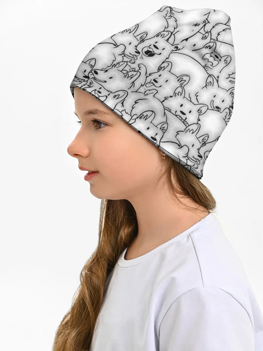 Детская шапка / Корги ЧБ