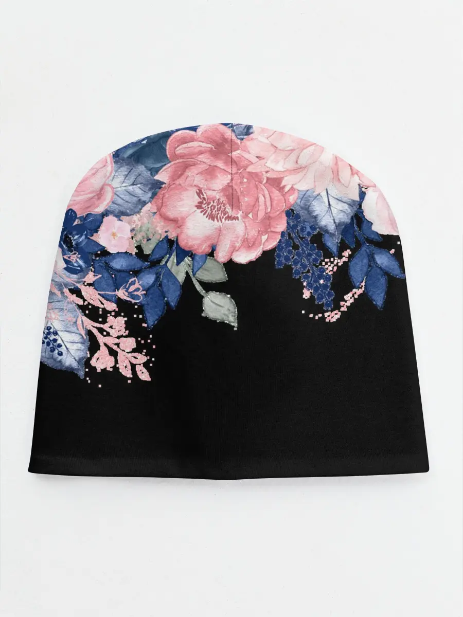 Детская шапка / цветы на черном