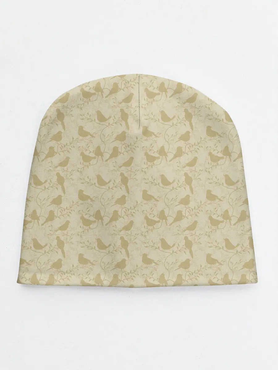 Детская шапка / Бежевый принт силуэты птичек