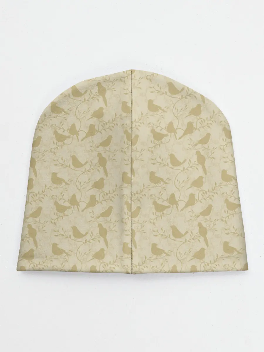 Детская шапка / Бежевый принт силуэты птичек