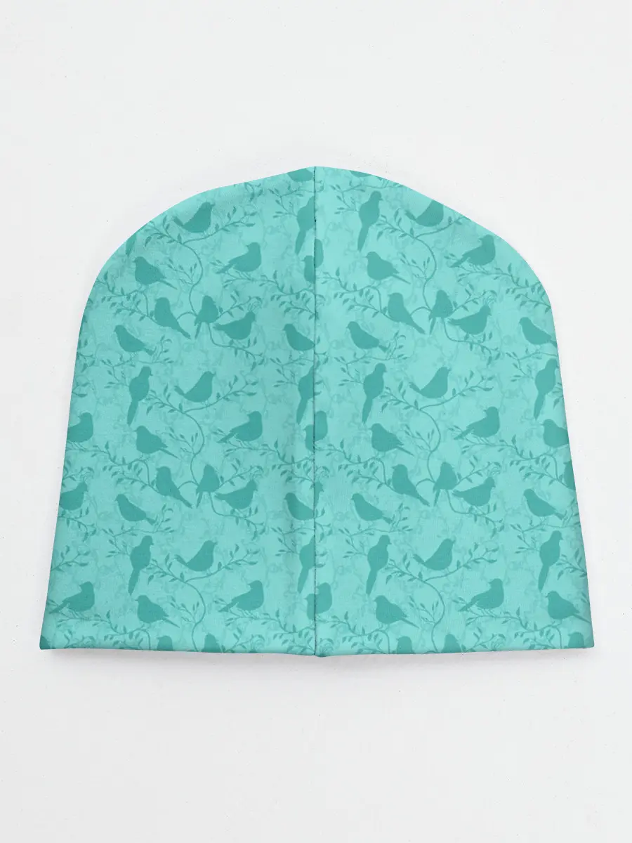 Детская шапка / Зеленые птицы летний узор