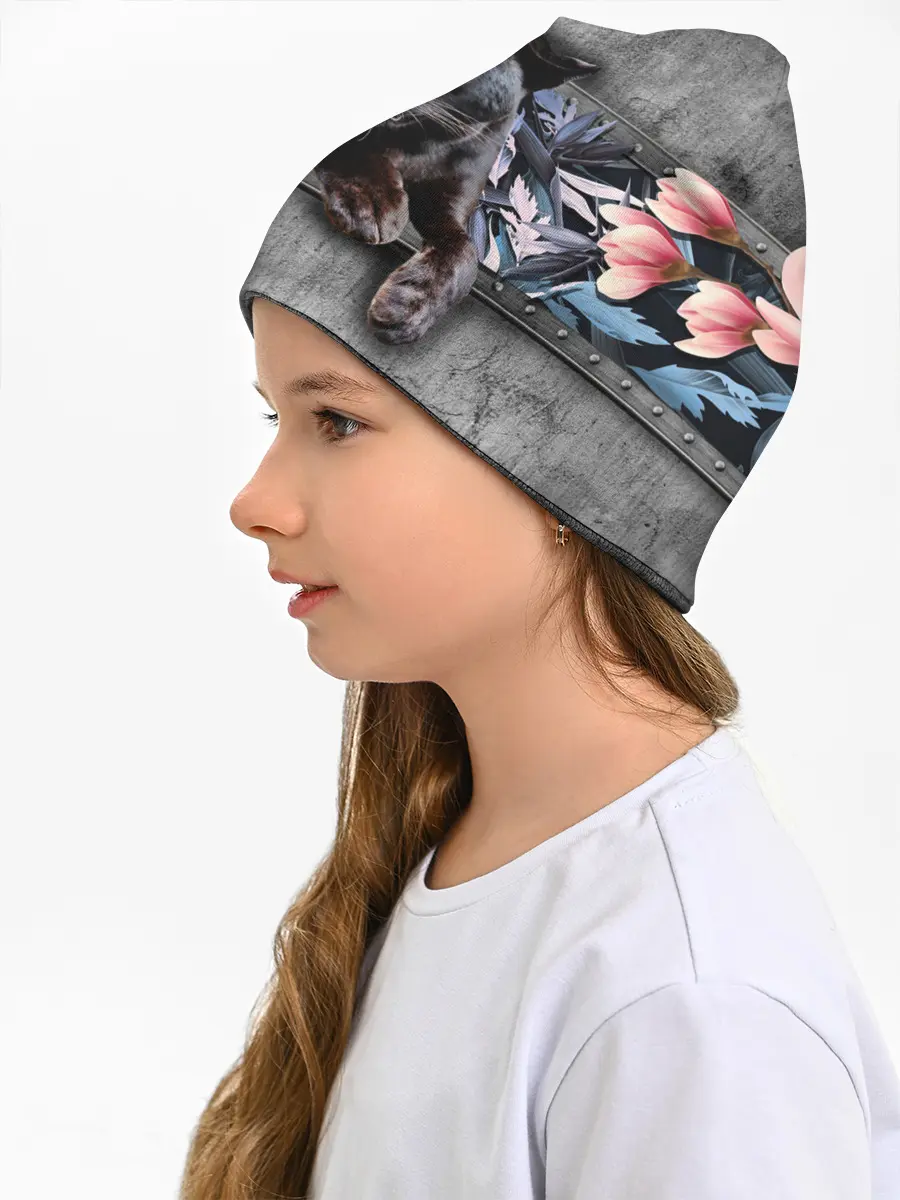 Детская шапка / Пантера и цветы