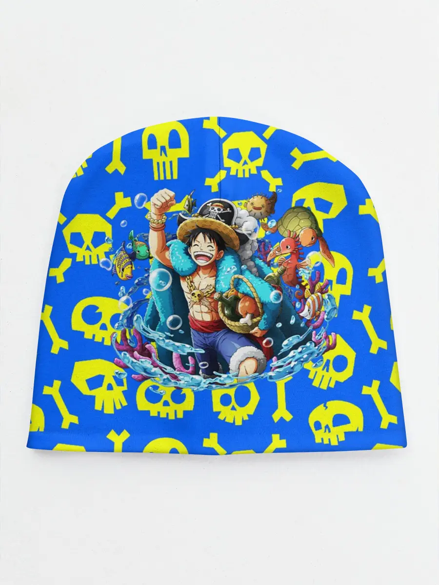 Детская шапка / Веселый Монки. Синий фон череп и кости