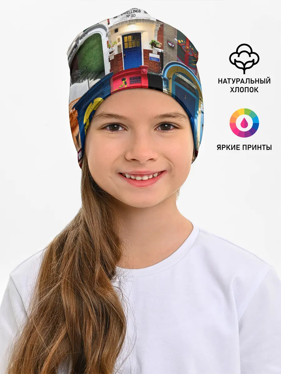 Детская шапка / London doors цифровой коллаж