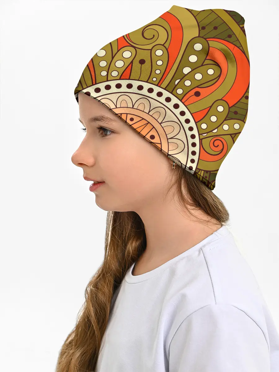 Детская шапка / Детский оранжево-болотный