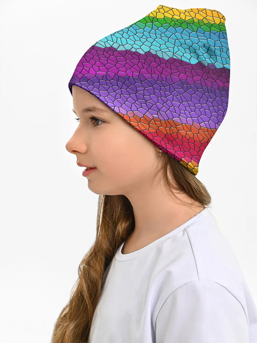 Детская шапка / Яркая мозаика радуга диагональ
