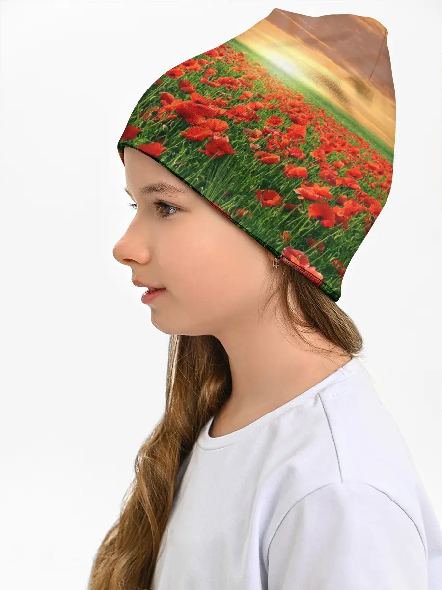 Детская шапка / Красный мак на закате