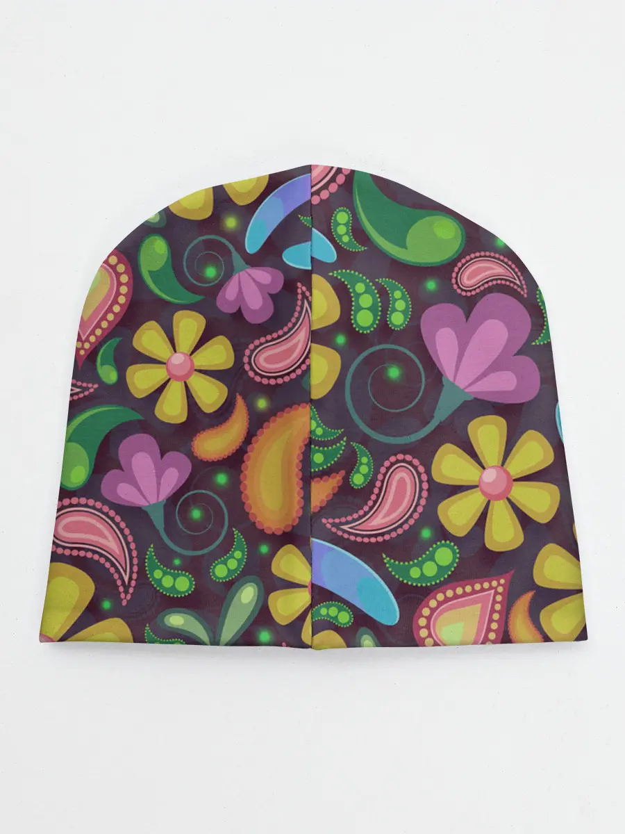 Детская шапка / летние цветы узор на темном